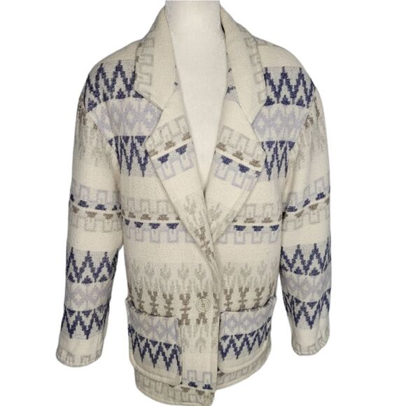 VINTAGE 90s peacoat French County Express wool blend southwestern‎ oversized M - Picture 1 of 15